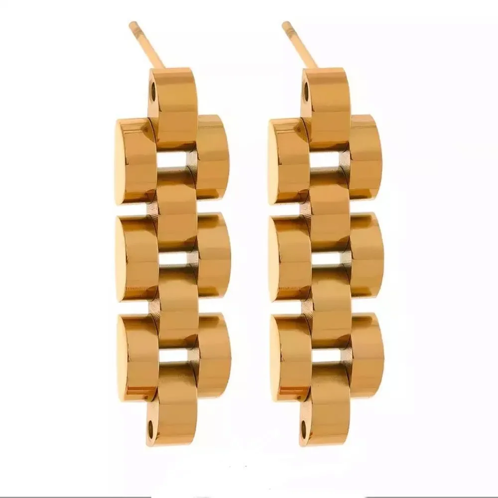 18K GOLD PLATED VINTAGE INSPIRED WATCH CHAIN OMEGA EARRINGS CLASSIC MINIMALIST